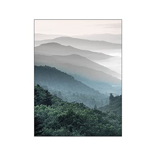 ABCWARRT Berg Nebelwald Bild Naturlandschaft Skandinavisches Poster Nordische Dekoration Landschaft Druck Wandkunst Leinwand Malerei (30 * 40cm Kein Rahmen,4) von ABCWARRT