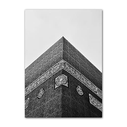 ABCWARRT Moderne Schwarz-Weiß-Leinwand-Malerei Große Moschee von Mekka Kaaba Schrift Islamisches Poster Wohnzimmer Dekor Bild Kein Rahmen (20 * 30cm Kein Rahmen,7) von ABCWARRT