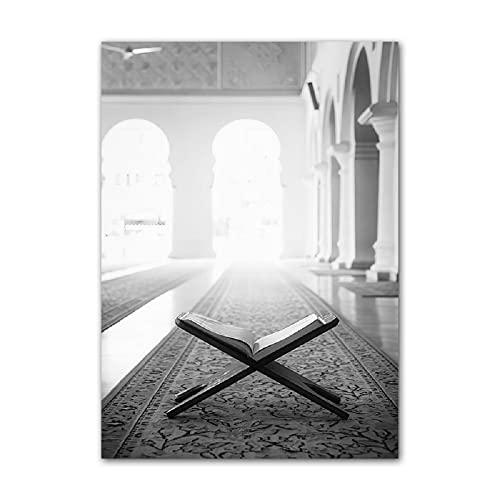 ABCWARRT Moderne Schwarz-Weiß-Leinwand-Malerei Große Moschee von Mekka Kaaba Schrift Islamisches Poster Wohnzimmer Dekor Bild Kein Rahmen (40 * 50cm Kein Rahmen,9) von ABCWARRT