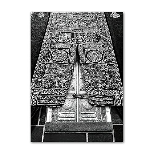 ABCWARRT Moderne Schwarz-Weiß-Leinwand-Malerei Große Moschee von Mekka Kaaba Schrift Islamisches Poster Wohnzimmer Dekor Bild Kein Rahmen (50 * 70cm Kein Rahmen,4) von ABCWARRT