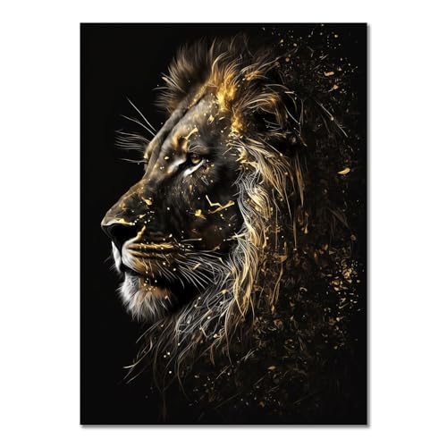 ABCWARRT Moderne abstrakte Kunst Leinwand Malerei Schwarz Gold Tier Poster Eule Tiger Löwe Wolf Adler Zebra Stier Bild Home Wand Dekoration (30 * 40cm Kein Rahmen,13) von ABCWARRT