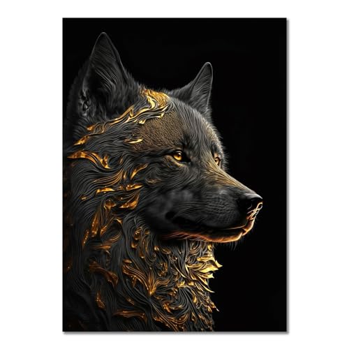 ABCWARRT Moderne abstrakte Kunst Leinwand Malerei Schwarz Gold Tier Poster Eule Tiger Löwe Wolf Adler Zebra Stier Bild Home Wand Dekoration (40 * 60cm Kein Rahmen,3) von ABCWARRT