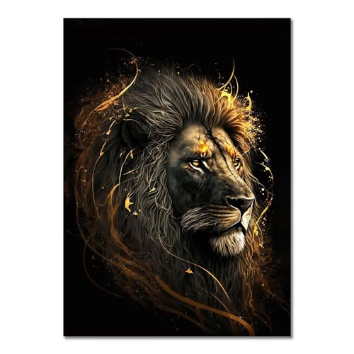 ABCWARRT Moderne abstrakte Kunst Leinwand Malerei Schwarz Gold Tier Poster Eule Tiger Löwe Wolf Adler Zebra Stier Bild Home Wand Dekoration (40 * 60cm Kein Rahmen,7) von ABCWARRT