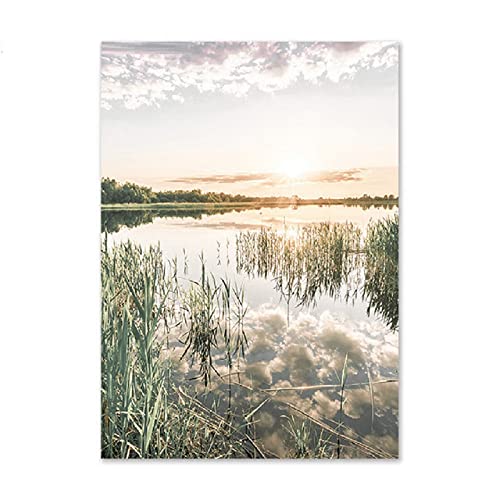 ABCWARRT Nordic Art Canvas Malerei Reed Heu Gras Berg See Landschaft Poster Blume Feld Bild Home Wohnzimmer Dekoration Wand Bild (50 * 70cm Kein Rahmen,7) von ABCWARRT