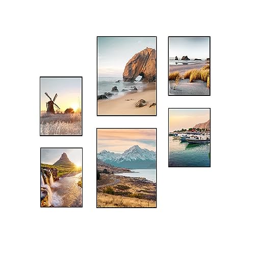 ABCWARRT Set Von 6 Poster-Ungerahmt Vier Jahreszeiten Natürliche Landschaft Sonnenuntergang Blume Blatt Schneeflocke Poster Für Wohnzimmer Schlafzimmer Dekor (2 * 30cm*40cm+4*A4,1) von ABCWARRT