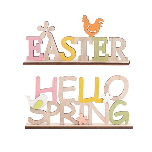 ABOOFAN Schriftzug Ostern Holz Easter Hello Spring Holzschrift Osterdeko Desktop Ornament Frühling Ostern Party Festival Dekoration Zuhause Wohnzimmer Schlafzimmer Tischdeko 2 Stück von ABOOFAN