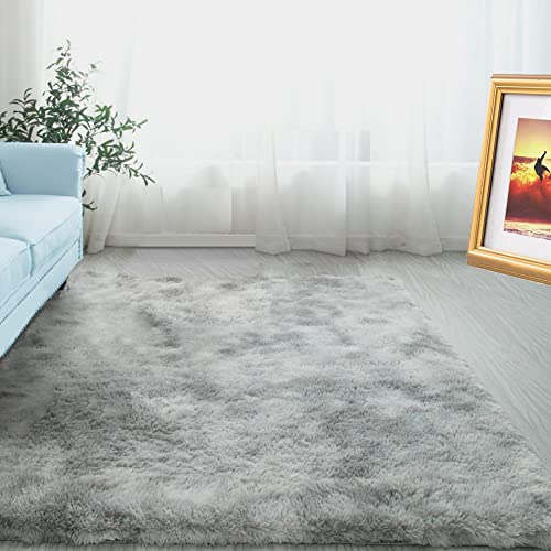 ABWXN Flauschig Teppich Hochflor Teppich 120x160 cm, Weich Langflor Shaggy Teppich für Schlafzimmer, Wohnzimmer - Hellgrau von ABWXN