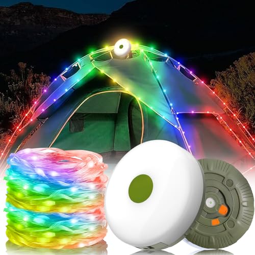 Camping Lichterkette LED Lichterkette Mit Batterie, 20M Lichterketten Innen Außen Lichterketten Mit Beleuchtungsmodi, 30s Wiederherstellung, Wasserdicht Campinglampe Für Camping, Garten (RGB) von ACAREY