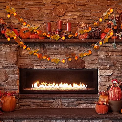 Herbstdeko LED Ahornblätter Lichterkette Batterie Herbst Dekoration, Herbst Girlande Kürbis Deko LED Licht Herbst Lichterkette Für Halloween Deko Erntedankfest Weihnachten, Gartenparty (1.5M,2 Stück) von ACAREY