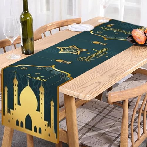 Ramadan Deko Tischläufer, Ramadan Dekoration Tischdecke, Tischläufer Abwaschbar Islam Deko Tischläufer Modern Wohnzimmer Tischsets Für Ramadan Dekoration, Geschenke, Restaurant, Party (Dunkelgrün) von ACAREY