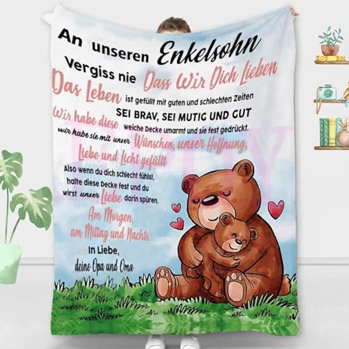 ACCZ Personalisierte Decke für Enkel von Oma und Opa, Kuscheldecke Flauschige Geschenke An unseren Enkel, Geburtstagsgeschenk für Enkel, Junge Geburtstags Abschluss-Geschenke von ACCZ