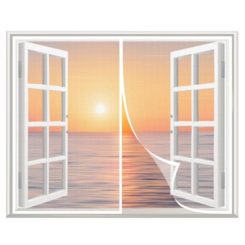 Fliegenschutz Fenster Magnetisch, 130x80cm Anti-Moskito Fliegengitter Magnet, Full Frame Klettband Fastener, FüR Balkonfenster Wohnzimmer AußEnfenster Weiß von ACJSDGL
