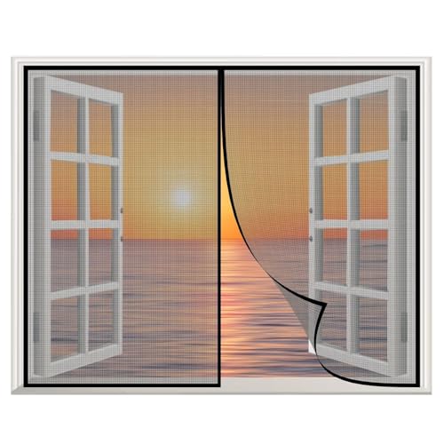 Magnet Fliegengitter Fenster Insektenschutz Balkonfenster Fliegenvorhang, 110x160cm SchließT Von Alleine, Einfache Montage Ohne Bohren & Schrauben Schwarz von ACJSDGL