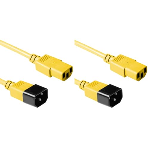 ACT Kaltgerätekabel 1,8m, C13 auf C14 Kaltgerätekabel Verlängerung, IEC Stecker auf Buchse 3 Pin - AK5118 Gelb (Packung mit 2) von ACT