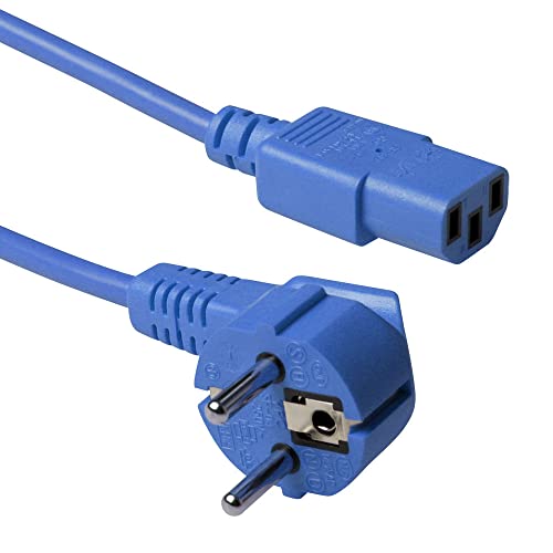 ACT Kaltgerätekabel 1.2m, C13 Kabel, PC Stromkabel, CEE 7/7 auf C13 3 Pin – Schutzkontakt gewinkelt - AK5133 Blau von ACT