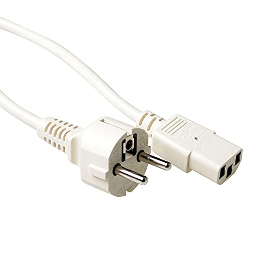 ACT Kaltgerätekabel 1.5m, C13 Kabel, PC Stromkabel, CEE 7/7 Schutzkontakt auf C13 3 Pin – AK5013 Weiß von ACT