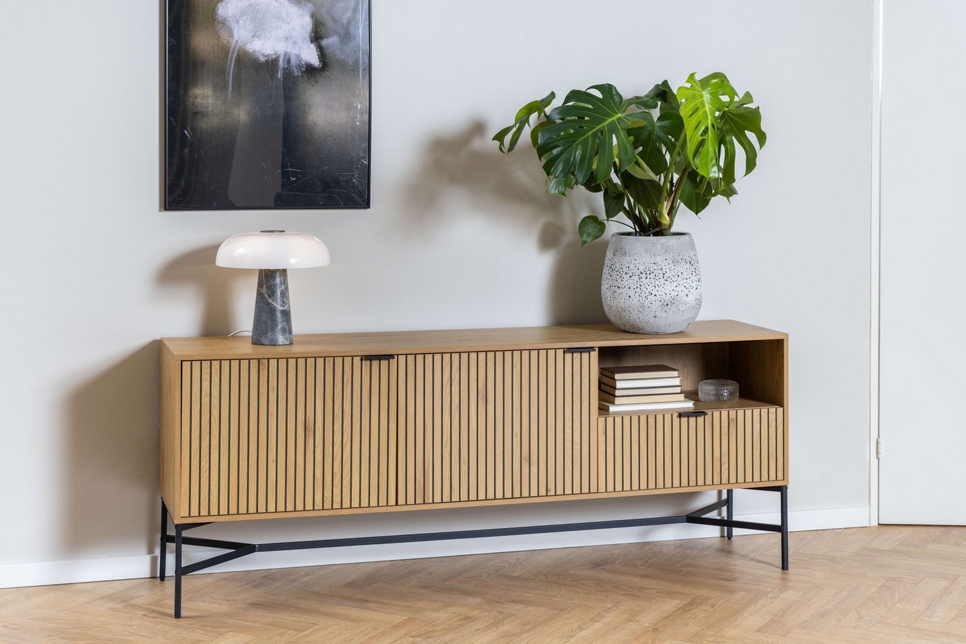ACTONA GROUP Sideboard Jaipur Anrichte, Kommode, Eiche-Optik, 2 Türen, 2 Einlegeböden, Lamellenfront ACTONA GROUP Sideboard Jaipur Anrichte, Kommode, Eiche-Optik, 2 Türen, 2 Einlegeböden, Lamellenfront von ACTONA GROUP