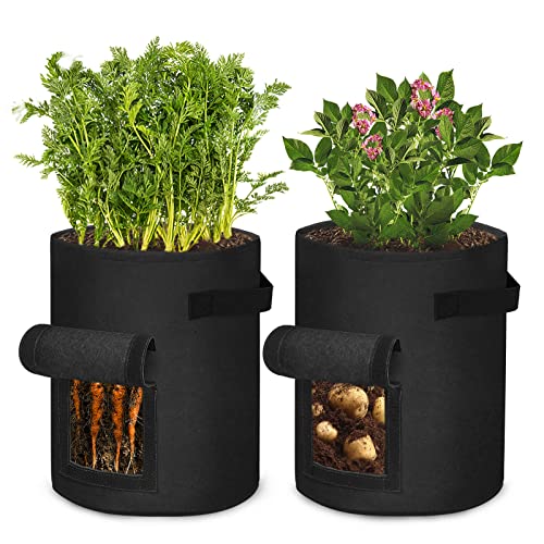 ACXIN 7 Gallon Pflanzentasche Blumentopf aus Gemüsegewebe Pflanzsäcke Pflanztopf mit Fenster balkonanbaubeutel 2 Stück Schwarz von ACXIN