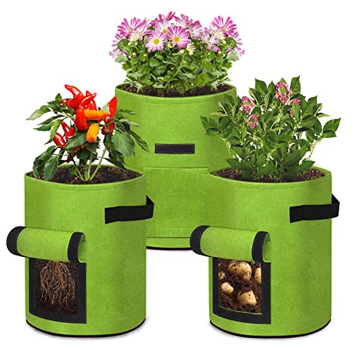 ACXIN 7 Gallon Pflanzentasche Blumentopf aus Gemüsegewebe Pflanzsäcke Pflanztopf mit Fenster balkonanbaubeutel 3 Stück Grün von ACXIN