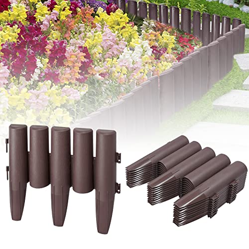 ACXIN Rasenkante Kunststoff 5,6m Holz Optik Beeteinfassung Mähkante Beetumrandung Palisade Garden Border Beetzaun Gartenumrandung Rasenkante Gartenzaun 1 Element (L x H): 28 x 24cm Braun von ACXIN