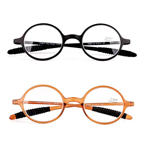 TR 90 Rahmen-Lesebrille Ultraleichte runde Brille Flexible Bügel-Komfortbrille Empfohlen für kleines Gesicht, Schwarz/Orange von ADASP lesebrille