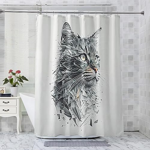 ADEIRO Duschvorhang 120x180, Duschvorhang Katze, Tier Kunst Duschvorhang mit 12 Plastik Haken, Badevorhang Waschbar Textil Shower Curtains für Dusche und Badewanne von ADEIRO