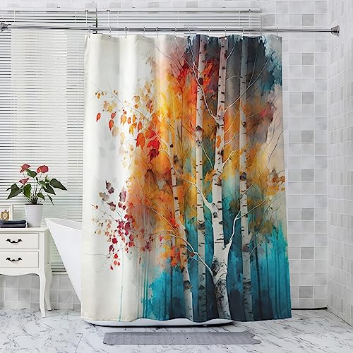 ADEIRO Duschvorhang 180x200 cm, Duschvorhang Bunt, Baum Blätter Duschvorhang mit 12 Plastik Haken, Badevorhang Waschbar Textil Shower Curtains für Dusche und Badewanne von ADEIRO