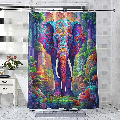 ADEIRO Duschvorhang 200x200, Duschvorhang Elefant, Duschvorhang Wald mit 12 Plastik Haken, Badevorhang Waschbar Textil Shower Curtains für Dusche und Badewanne von ADEIRO