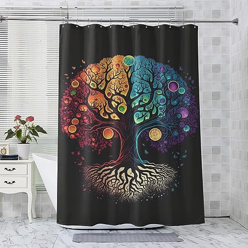 ADEIRO Duschvorhang 90x180cm Anti-Schimmel, Duschvorhang Baum des Lebens, Bunt Planet Duschvorhang mit 12 Plastik Haken, Badevorhang Waschbar Textil Shower Curtains für Dusche und Badewanne von ADEIRO