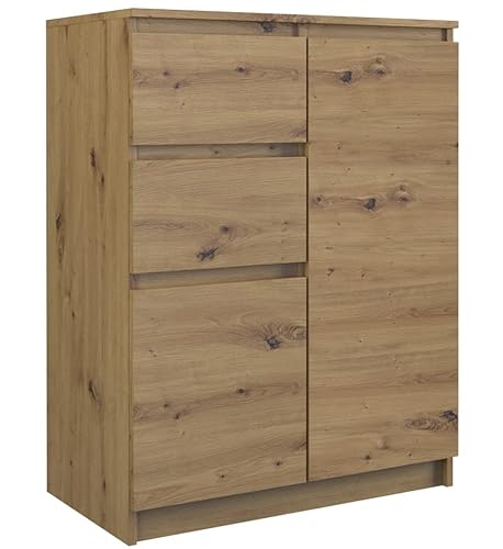 ADGO 2D2S Kommode mit 2 Schubladen und 2 Schränken 40x70x97cm, Schrank für Kleidung, Kleiderschrank, Klassischer Schrank mit Regalen, Tief Freistehend Platzsparend(Artisan Eiche)(Versand in 2 Paketen) von ADGO