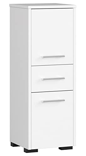 ADGO FIN Poller Badezimmerregal 30x30x85 cm, Badezimmerschrank mit 2 Türen und 1 Schublade, Badezimmermöbel, Badschrank, Midischrank, Beistellschrank, Schmales Badezimmer Regal, Eng (Weiß) von ADGO