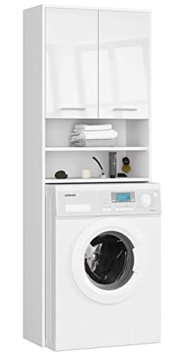 ADGO FIN Waschmaschinen Schrank Weiß Glanz 64x180x30 cm Schrank über Waschmaschine Regal Waschmaschine überbau Hoher Badezimmerschrank, Badezimmersäule, Trocknerschrank, Hochschrank Badhochschrank von ADGO