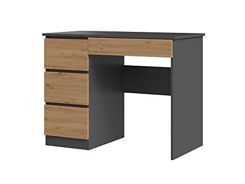 ADGO Mijas Computertisch mit 4 Schubladen 51x98x76 cm Bürotisch Schreibtisch für Arbeit Klassisch Schlichtes Design Rechteckig (Versand in 2 Packungen) (Anthrazit-Eiche Artisan, Links) von ADGO