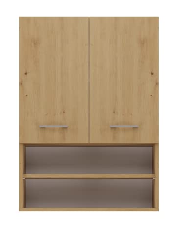 ADGO Pola Mini DK Waschmaschinen-Hängeschrank 64x90x30 cm Washing Machine Shelf Artisan Badezimmerregal Regal über Waschmaschine Zwei Türen 2 geschlossene Einlegeböden 2 offene Einlegeböden von ADGO