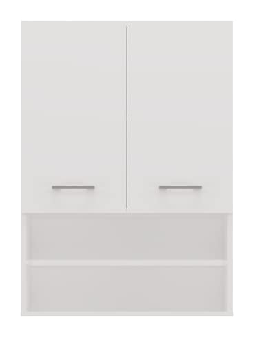 ADGO Pola Mini DK Waschmaschinen-Hängeschrank 64x90x30 cm Washing Machine Shelf Weiß Badezimmerregal Regal über Waschmaschine Zwei Türen 2 geschlossene Einlegeböden 2 offene Einlegeböden von ADGO