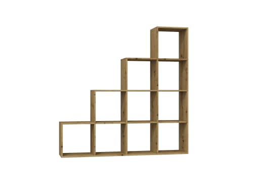 ADGO Step RS-40 4x4 Bücherregal, Cube Rack, Würfelregal, Regal für Wohnzimmer, Schlafzimmer Büro, Treppenregal, 10 Fachböden, Leiterregal, Raumteiler, Wandregal (Artisan Eiche)(Versand in 2 Paketen) von ADGO