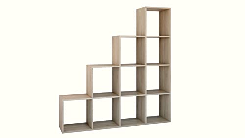 ADGO Step RS-40 4x4 Bücherregal, Cube Rack, Würfelregal, Regal für Wohnzimmer, Schlafzimmer Büro, Treppenregal, 10 Fachböden, Leiterregal, Raumteiler, Wandregal (Sonoma)(Versendet in 2 Paketen) von ADGO