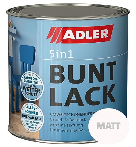 ADLER 5in1 Buntlack für Innen und Außen - 750ml - Wetterfester Lack und Grundierung für Holz, Metall & Kunststoff - Matt, RAL6005 Moosgrün von ADLER