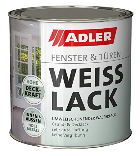 ADLER Fenster- und Türenlack - Weißlack matt 750 ml - Acryl Weisslack für Innen und Außen - Wetterfeste Grundierung und Lackfarbe für Holz, Metall & Kunststoff von ADLER