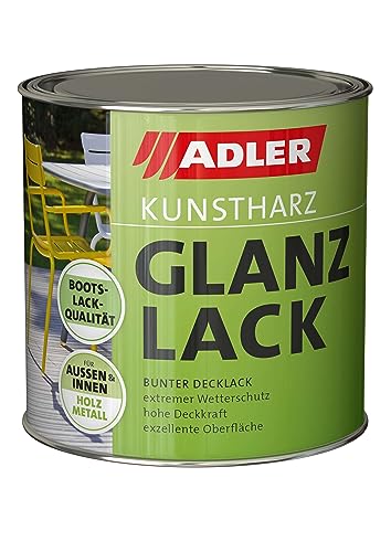 ADLER Kunstharz Glanzlack - RAL1021 Rapsgelb 375 ml - Erstklassiger Lack glänzend, geruchsarm mit guter Wetter- und Vergilbungsbeständigkeit und hoher Deckkraft - Kunstharzlack in Bootslack Qualität von ADLER