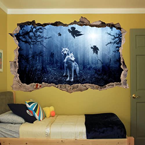 Wandtattoo Wilde Nacht Dunkle Wölfe Wandaufkleber 3D Kunstposter Aufkleber Wandbild Dekor Aufkleber Kids Room Decor 70x100CM von ADOVZ