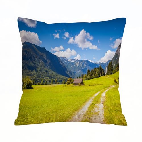 AELKSP Kissenbezug Kissenhülle Haus Dekorativ Für Jungen/Mädchen Wohnzimmer Schlafzimmer Sofa Stuhl Kissenbezüge,Natur, ländliches Tal der Julischen Alpen mit Foto von Paradiso von c,40x40 cm von AELKSP