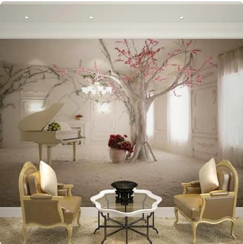 Art Piano Tree Branch Fototapete, Esszimmer, Wohnzimmer, Sofa, Hintergrund, Wandgemälde, 3D-Wandbild, 3D, 300 x 210 cm von AFEBOO