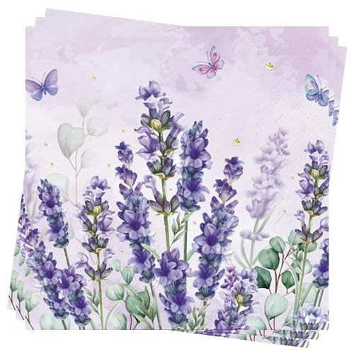 Frühling Servietten Blume Geburtstag Ostern - 40Stück AFYHH Servietten Hochzeit Eukalyptus Lavendel Papierservietten Frühling Geburtstag Deko Tischdeko Servietten Sommer 33x33cm von AFYHH