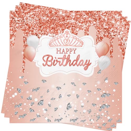 AFYHH Servietten Geburtstag Happy Birthday Servietten 40Stück Napkins Geburtstag Deko Tischdeko Geburtstag Servietten 33x33cm Rosa Happy Birthday Napkins Party Deko von AFYHH