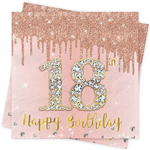 AFYHH 30 Servietten Geburtstag Mädchen - 80Stück Happy Birthday Servietten Geburtstag Tischdeko Party Deko Serviett Papierservietten Napkins 33 X 33cm Servietten Geburtstag Deko Frauen von AFYHH