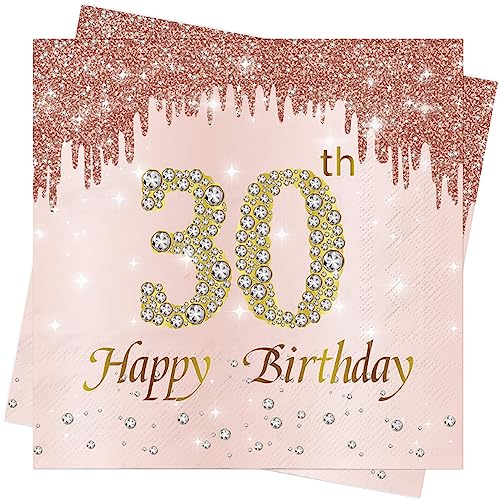 AFYHH 80Stück 30. Servietten Geburtstag Happy Birthday Servietten Papierservietten Geburtstag Tischdeko Party Serviett Napkins 33 X 33cm 30. Servietten Geburtstag Deko Frauen von AFYHH