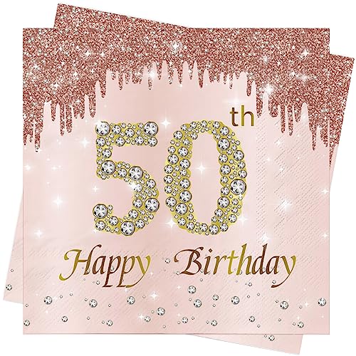 AFYHH Servietten 40 Geburtstag Papierservietten Tischdekoration Party Serviett Happy Birthday Napkins 33 X 33cm 30 40 50 Servietten Geburtstag Deko Frauen (Alter 50 (40 Stück)) von AFYHH