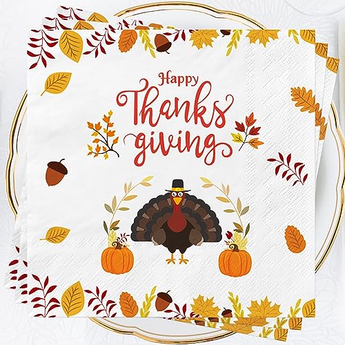 AFYHH Servietten Herbst Thanksgiving Tischdeko 80Stück Servietten Geburtstag Servietten mit Kürbis Ahornblatt Turkey Thanksgiving Deko Accessories 33X33cm von AFYHH