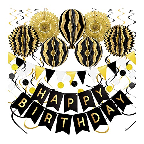AGONEIR Wimpelkette "Happy Birthday", mit bunten Papierkreisen, Wabenbälle, Happy Birthday für Männer und Frauen, Party, Grün von AGONEIR